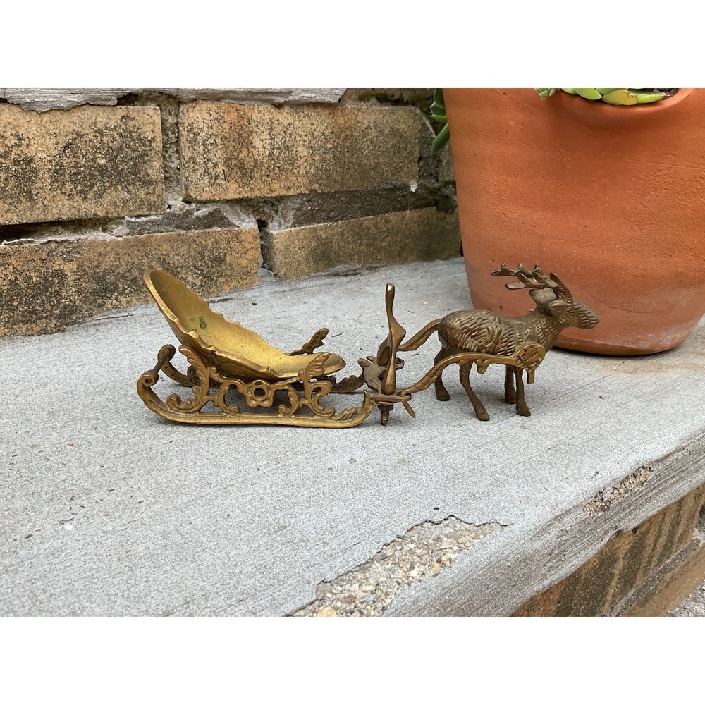 Solid Brass Christmas Reindeer and Sleigh‎